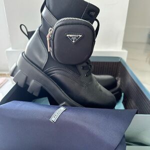 Prada - Monolith leather and Re-Nylon boots with pouch